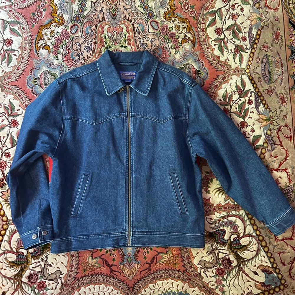 Vintage Men’s Size Large Pendleton Denim Jacket with Wool Pattern Back